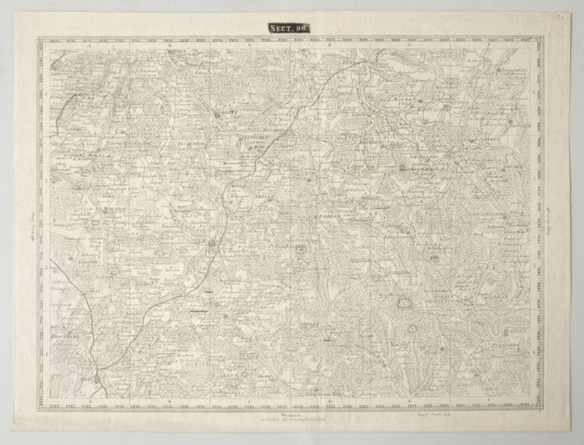 Karte des Vogtlandkreises/ SachsenStahlstichkarte, Sector 96 aus: Topographisch-militairische Charte