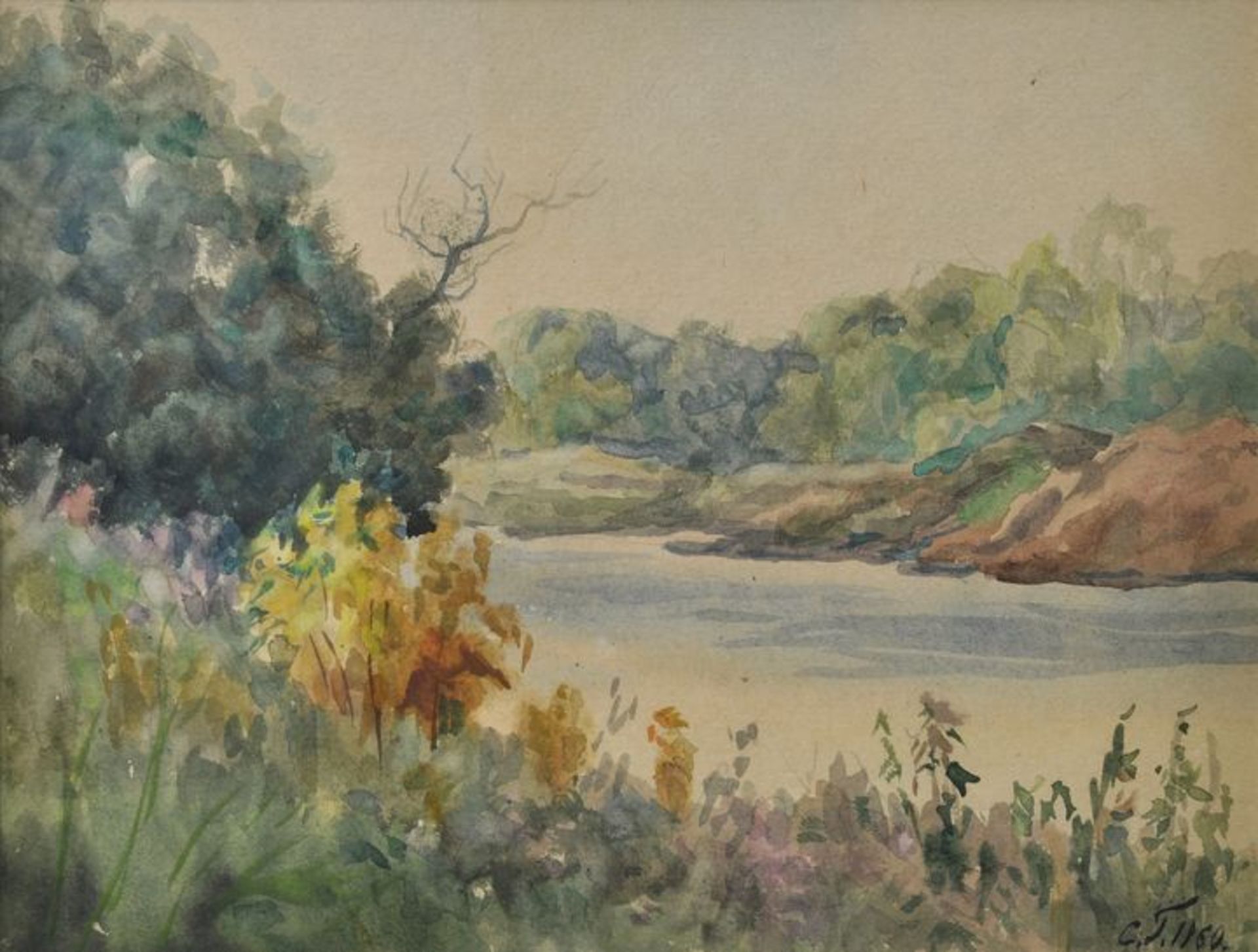 Gerassimow, Sergej Wassiljewitsch. 1885 Moschaisk-1964 MoskauLandschaft (Flussufer). 1960. Aquarell,