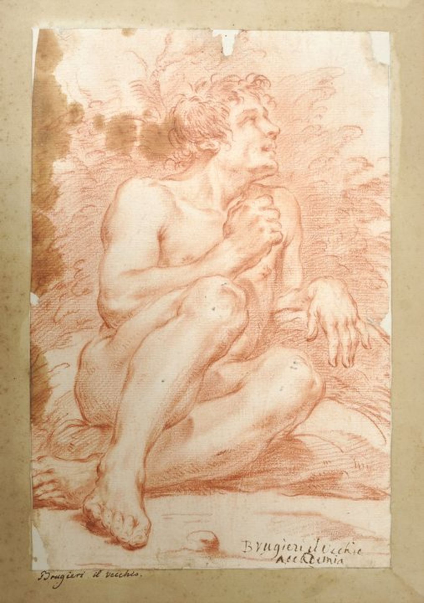 Brugieri, Domenico. 1678 -1744 Lucca, zugeschr.Auf dem Boden sitzende männliche Aktfigur.