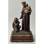 Sigg, A.Figurengruppe Hl. Franiskus von Assisi gibt einem Bettler o. Leprakranken Brot. Gips, farbig