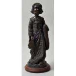 Figur einer Geisha, Japan, 20. Jh.Bronze. Stehende weibliche Figur mit Fächer. Holz-Sockelplatte. H.