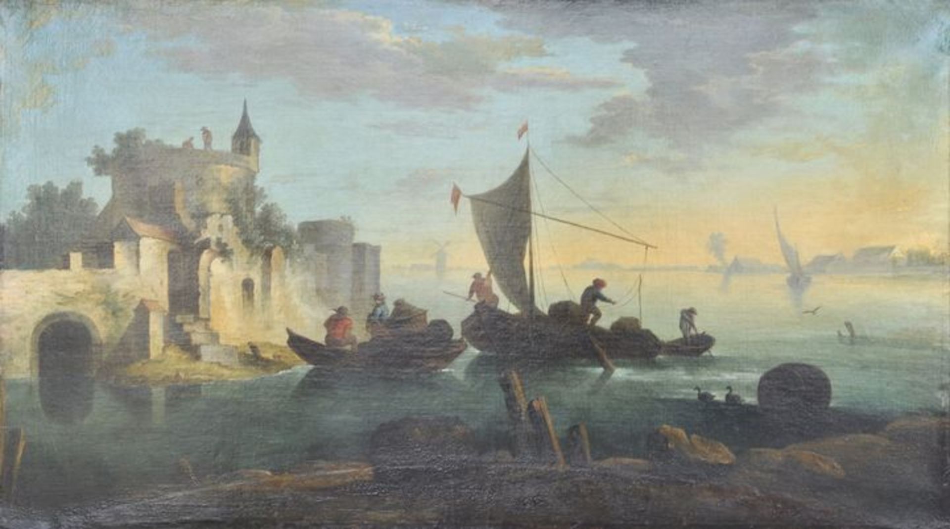 Knijff, Wouter. 1605 Wesel-1694 Bergen op Zoom, Art desBoote mit Fracht in natürlichem Hafen. Öl auf