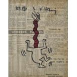 Haring, Keith. 1958 Kutztown - 1990 New York.O.T. 1989. Figur auf Zeitungsausschnitt, Marker/ Edding