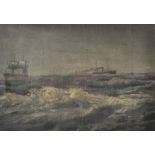 Unbekannter Marinemaler, 19. Jh.Dampfschiff und Segelschiff auf hoher See. Öl auf Leinwand,