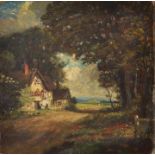 Münchener Malerschule, Mitte 19. Jh. (Ebert, Carl ?)Sonnenbeschienenes Haus am Wald, im