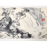 Chinesischer Künstler, 2. H. 20. Jh.Landschaft mit Wasserfall. Tusche, roter Signaturstempel, auf