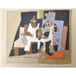 Unbekannt, 20. Jh.Kubistische Komposition. Farbsiebdruck, Trockenstempel "J.B". 21 x 26,5 cm (Bl),