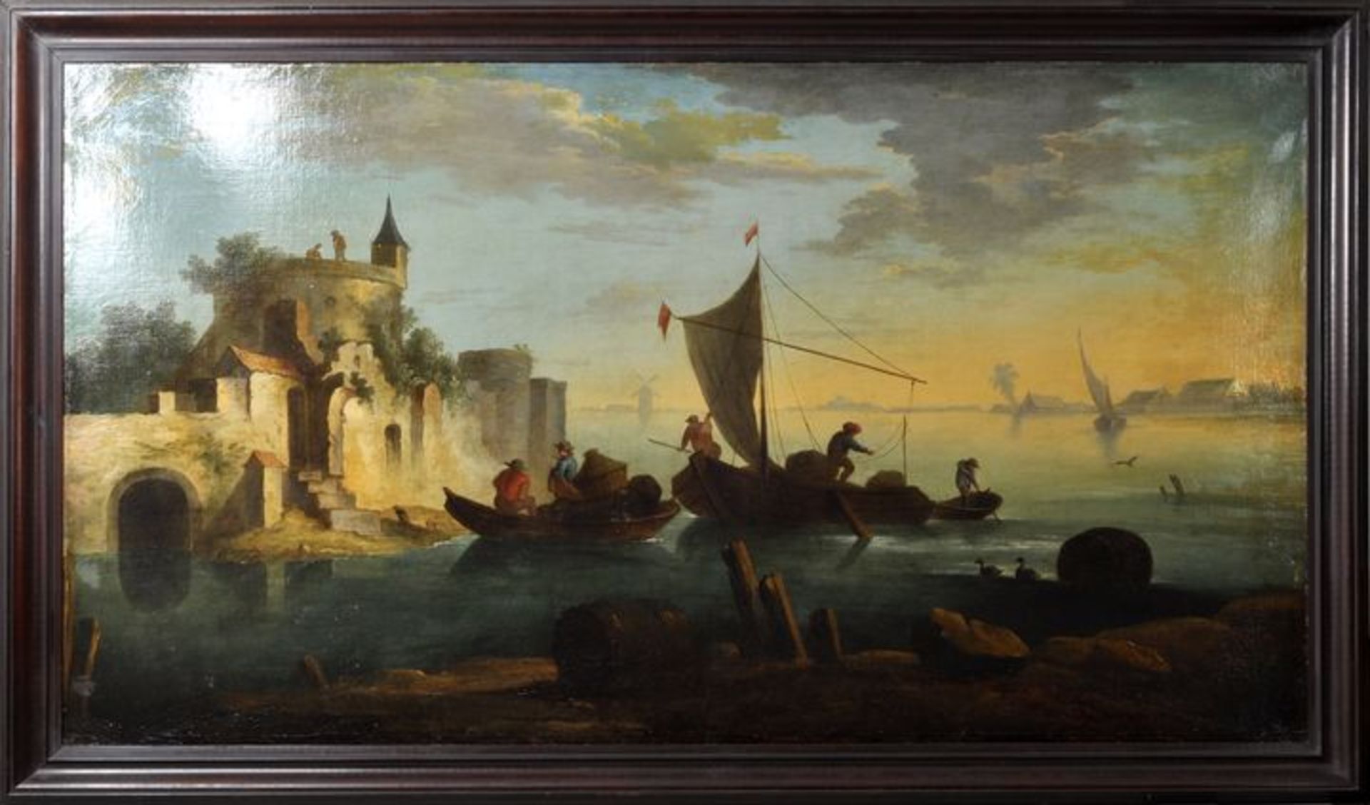 Knijff, Wouter. 1605 Wesel-1694 Bergen op Zoom, Art desBoote mit Fracht in natürlichem Hafen. Öl auf - Image 2 of 3