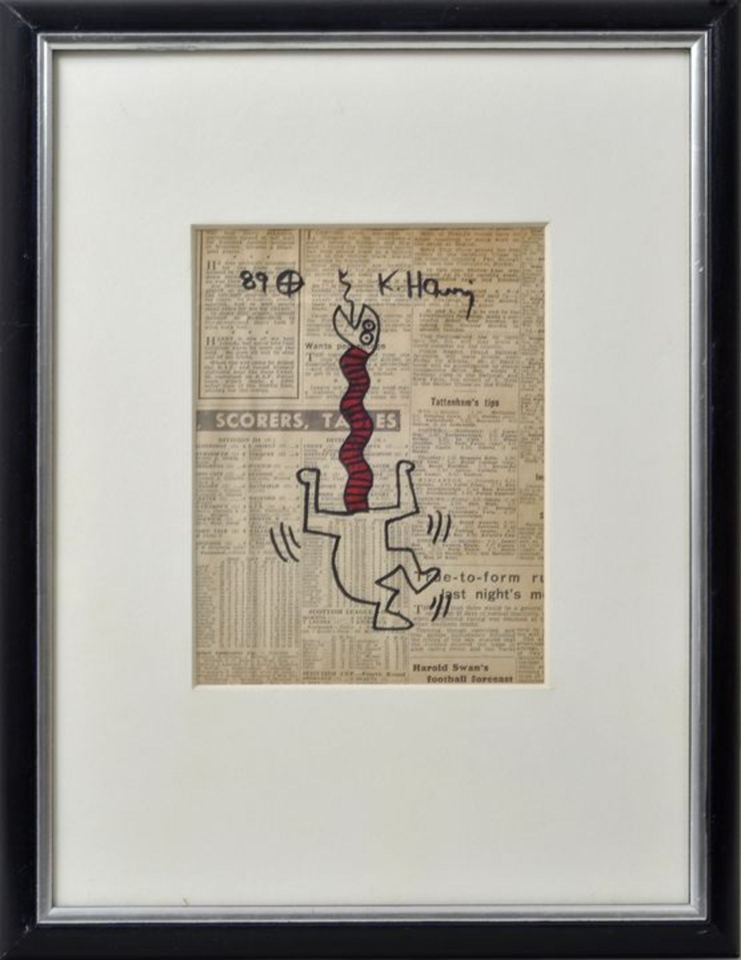 Haring, Keith. 1958 Kutztown - 1990 New York.O.T. 1989. Figur auf Zeitungsausschnitt, Marker/ Edding - Bild 2 aus 2