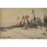 Burkhardt, Fedor Karlovich. 1854-1918 RusslandLichtstimmung über Nadelwald. Aquarell/ Farbstift, re.