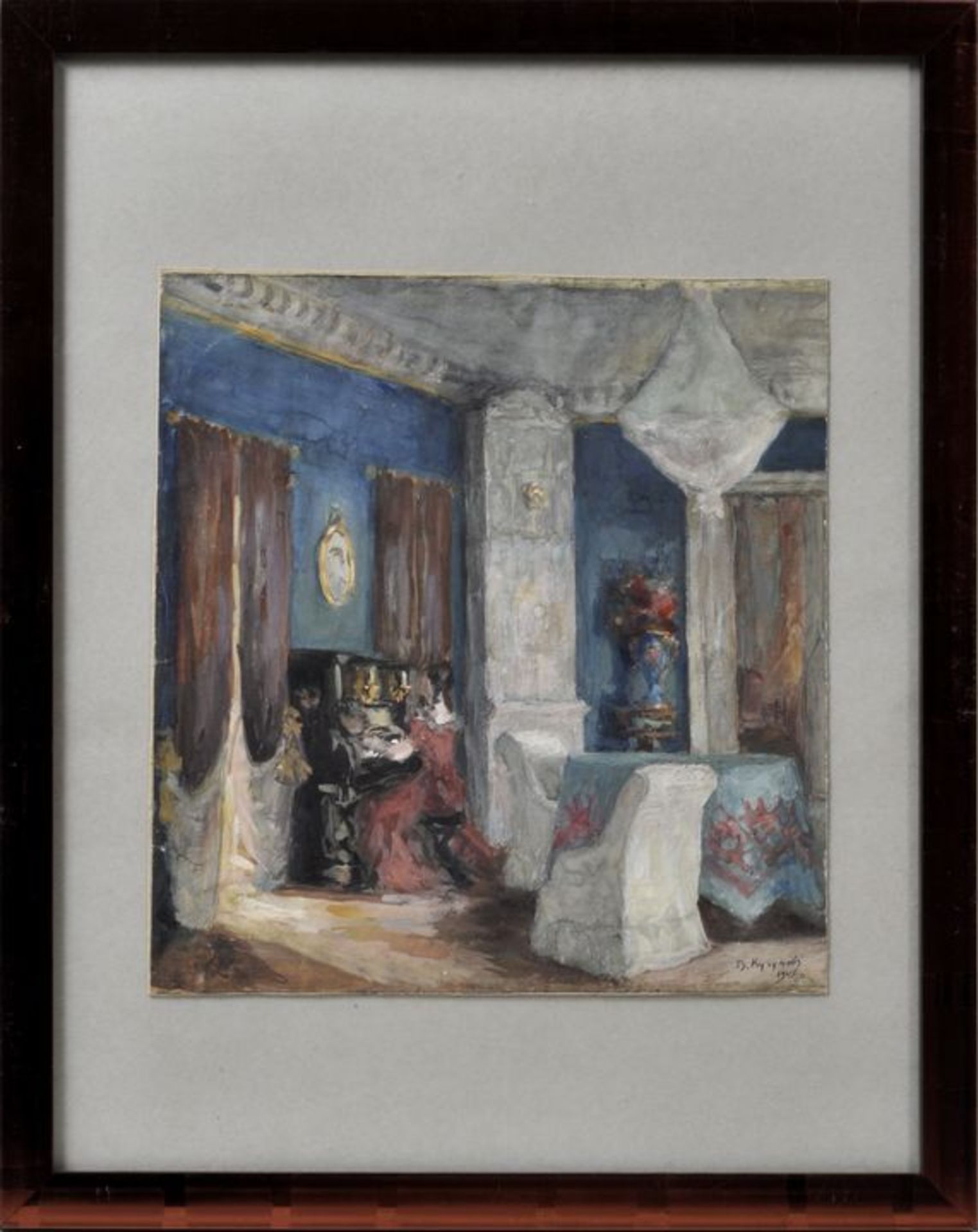 Kuchumov, Vasili Nikitich. 1888 - 1959Interieur mit Klavierspielerin. 1948. Gouache über Graphit auf - Bild 2 aus 3