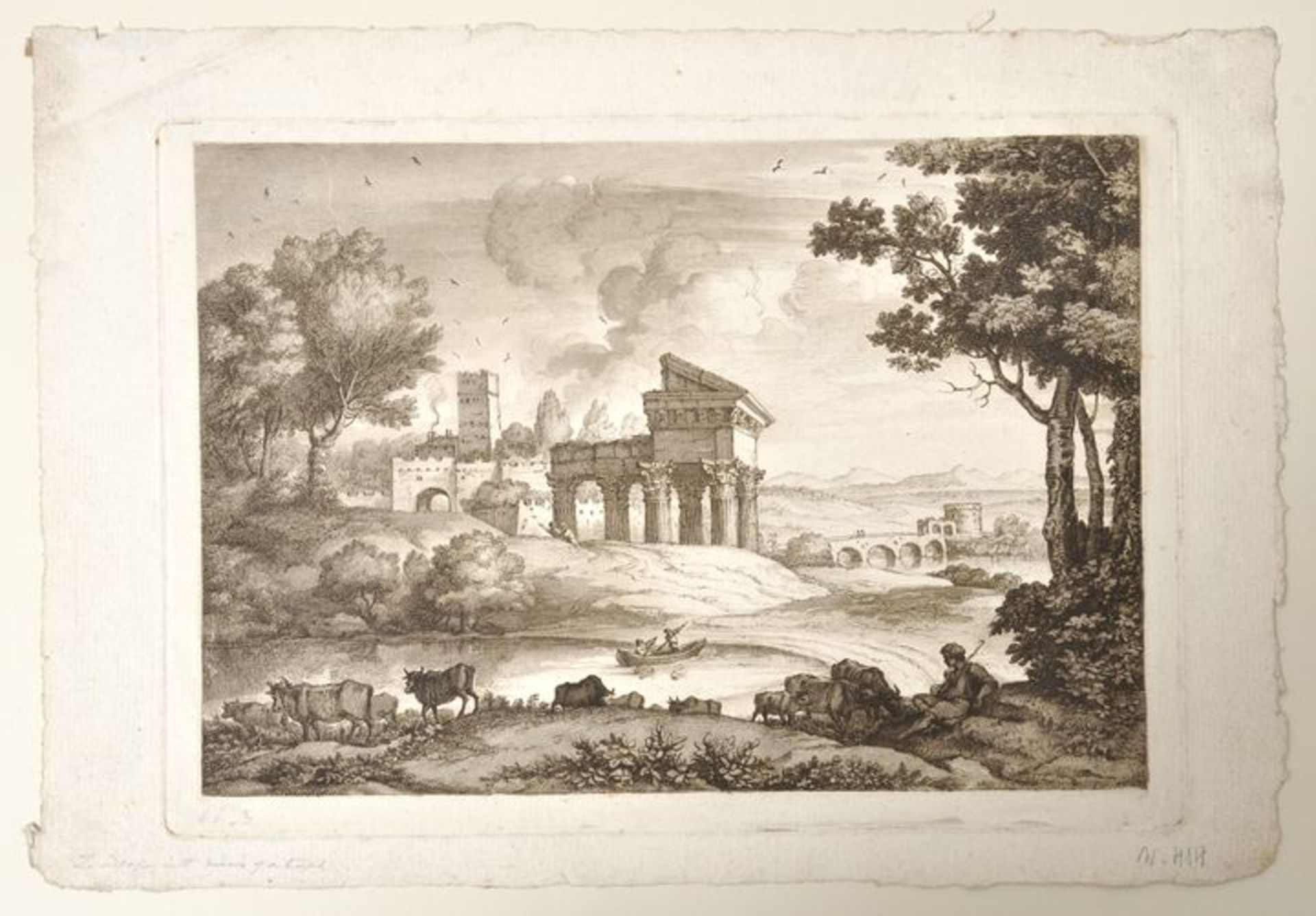 Earlom, Richard. 1742/43-1822 LondonLandschaft mit antiken Ruinen. Nach Claude Lorrain. Radierung/