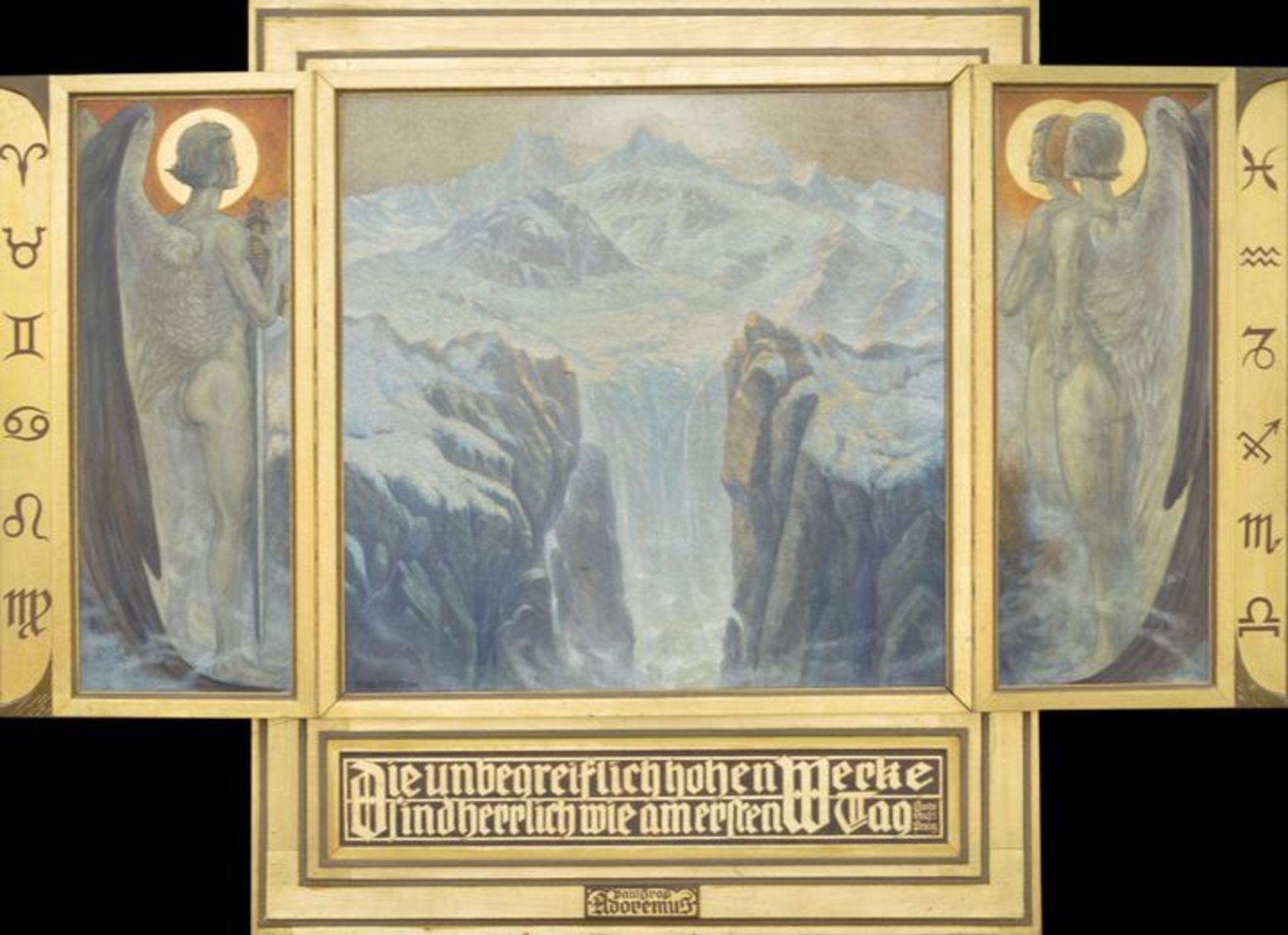 Groß, Paul. 1873-1942 DresdenFlügelaltar, 1935. Mitteltafel mit zwei Seitenflügeln im vergoldeten