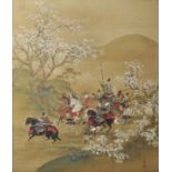 Samurai Kakejiku, Japan, 2. H. 19. Jh.Malerei auf Seide. Minutiöse, detailreiche Darstellung einer