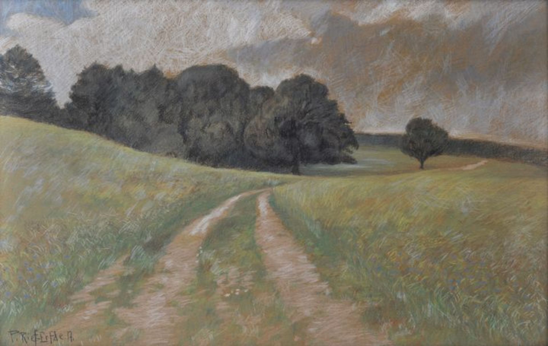 Rief, Peter. Geb. 1881 Erfde, war um 1920 ansässig in SchleswigSommerliche Landschaft mit Weg über