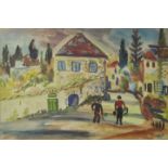 Paldi, Israel.Zwei Figuren auf häusergesäumter Straße. Aquarell/ Gouache, li. u. hebräisch sign., 34