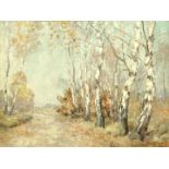 Herrmann, Willy. 1895 Spandau-1963Sonniger Tag im Herbst im Birkenwäldchen. Öl auf Leinwand, re.