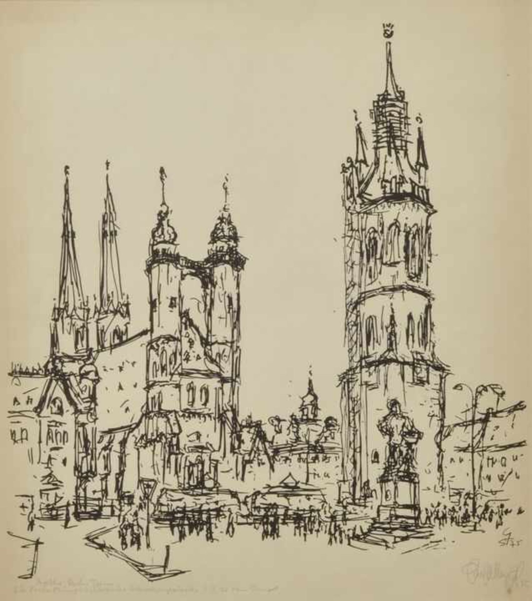Stengel, Gerhard. 1915 Leipzig-2001 Dresden"Halle, Roter Turm", 1975. Lithografie. u. re. sign., - Bild 2 aus 2