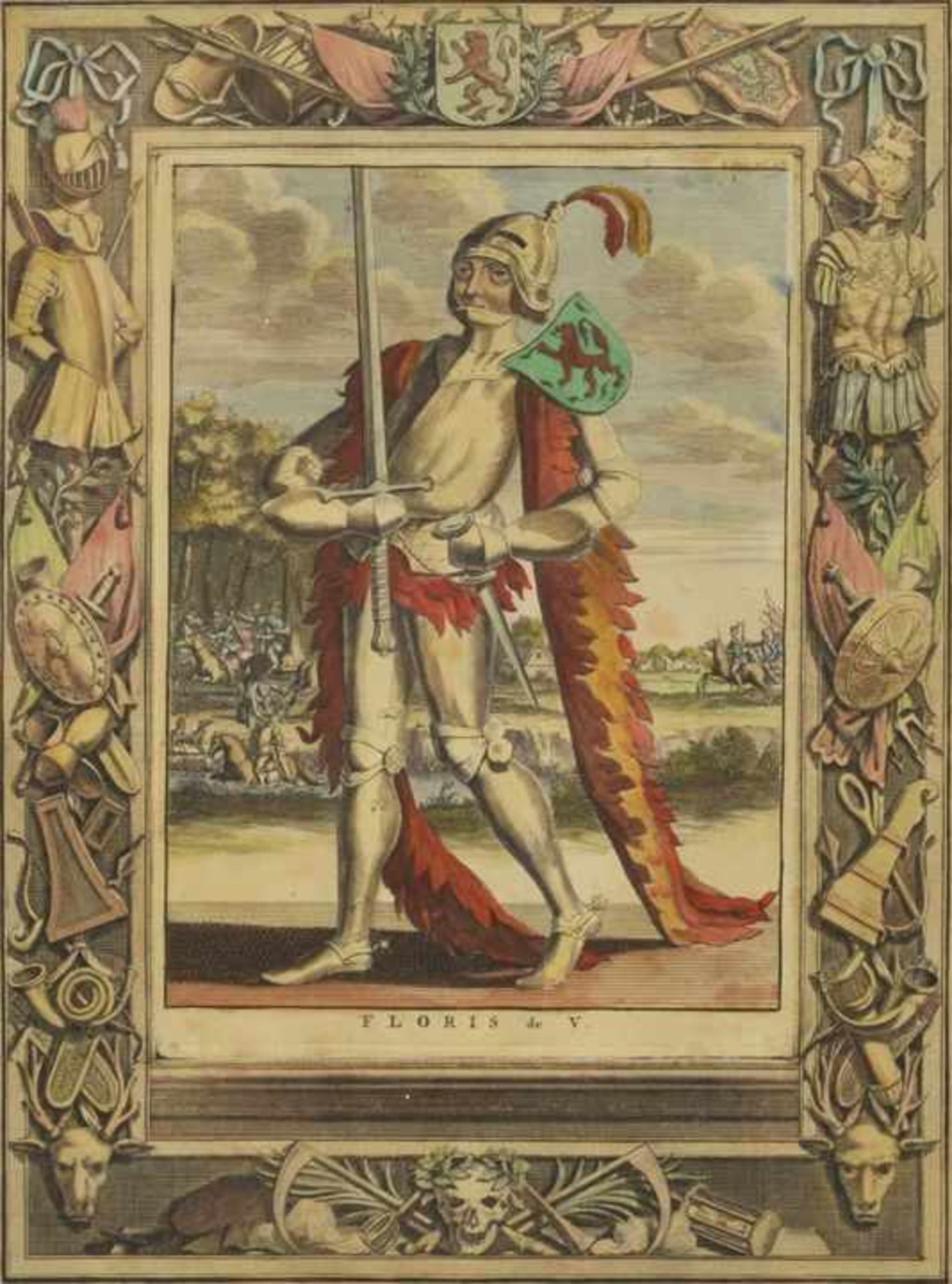 Unbekannt.Graf Floris V. von Holland (1254-1296). Aquarellierter Kupferstich. 33,5 x 25,5 cm (PA). - Bild 2 aus 2