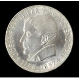5 DM, BRD 1957. 100. Todestag von Joseph Freiherr von Eichendorff. Silber. Prägeort J(Hamburg).