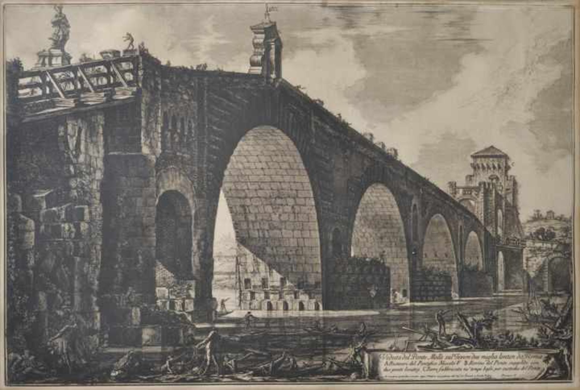 Piranesi, Giovanni Battista. 1720 Mogliano bei Mestre - 1778 Rom"Veduta del Ponte Molle" (Ansicht - Bild 2 aus 4