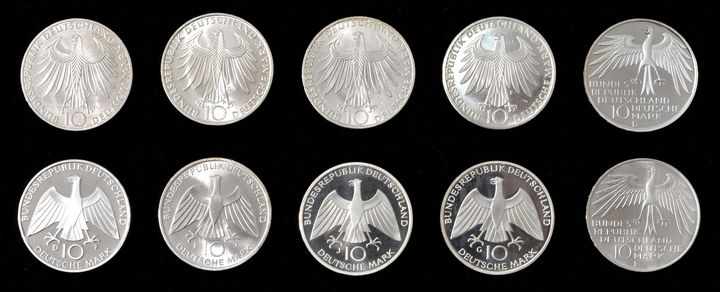 10 x 10 DM, BRD 1971/ 72. Silber. XX. Olympische Sommerspiele in München.a) 4 Exemplare 1971, Jaeger - Bild 3 aus 3