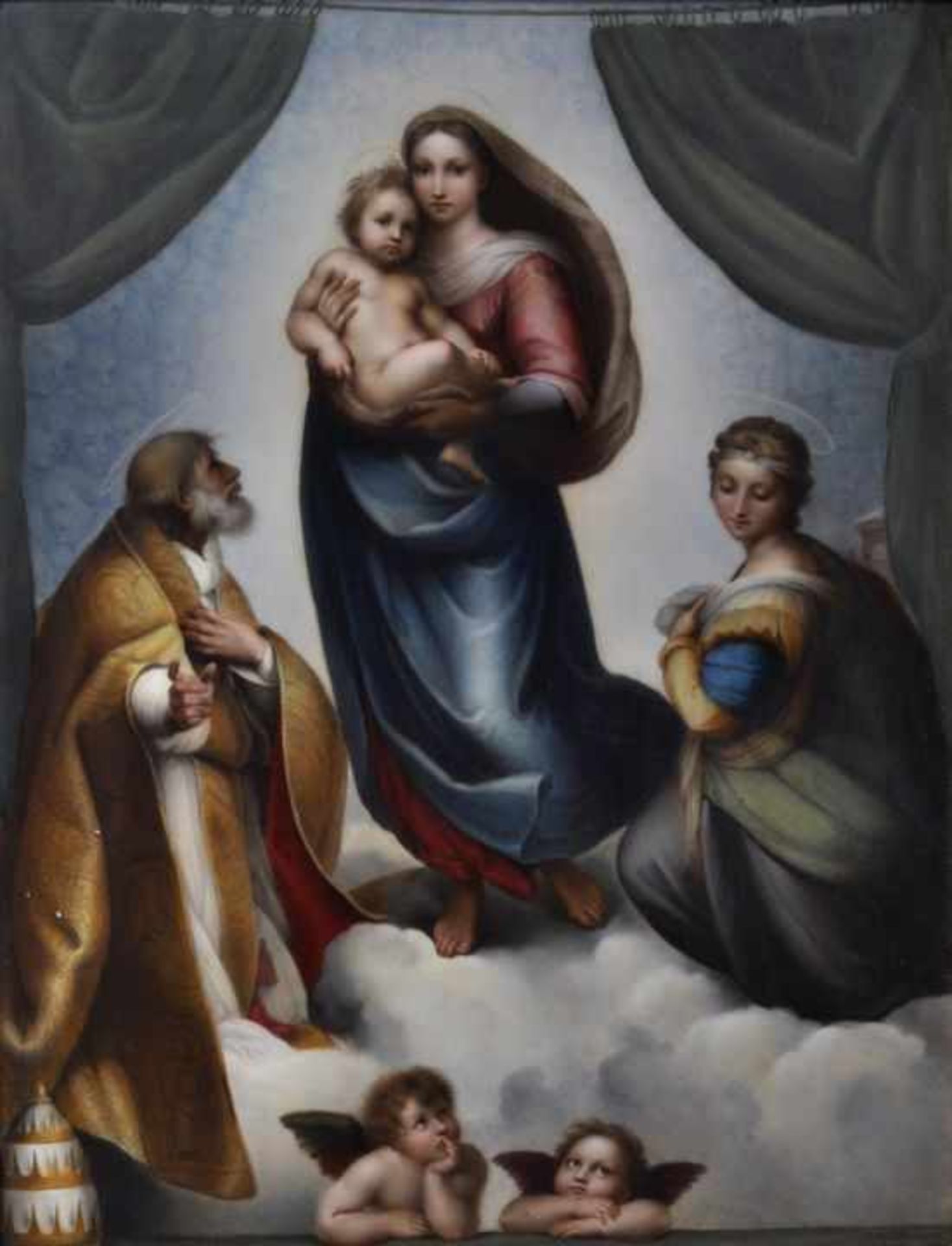 Porzellanplatte "Sixtinische Madonna" nach Raffael, KPM Berlin, dat. 1852Polychrome Malerei in