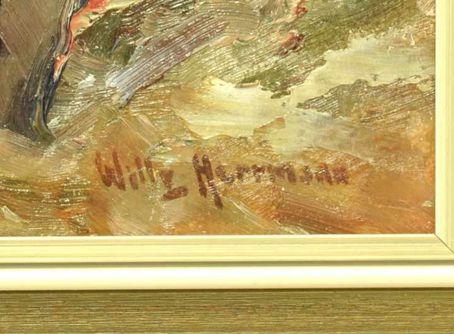 Herrmann, Willy. 1895 Spandau-1963Sonniger Tag im Herbst im Birkenwäldchen. Öl auf Leinwand, re. - Bild 6 aus 6