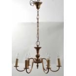 Deckenlampe im flämischen Stil, 1. H. 20. Jh.Metall (Messing), sechs s-förmig geschweifte Arme an