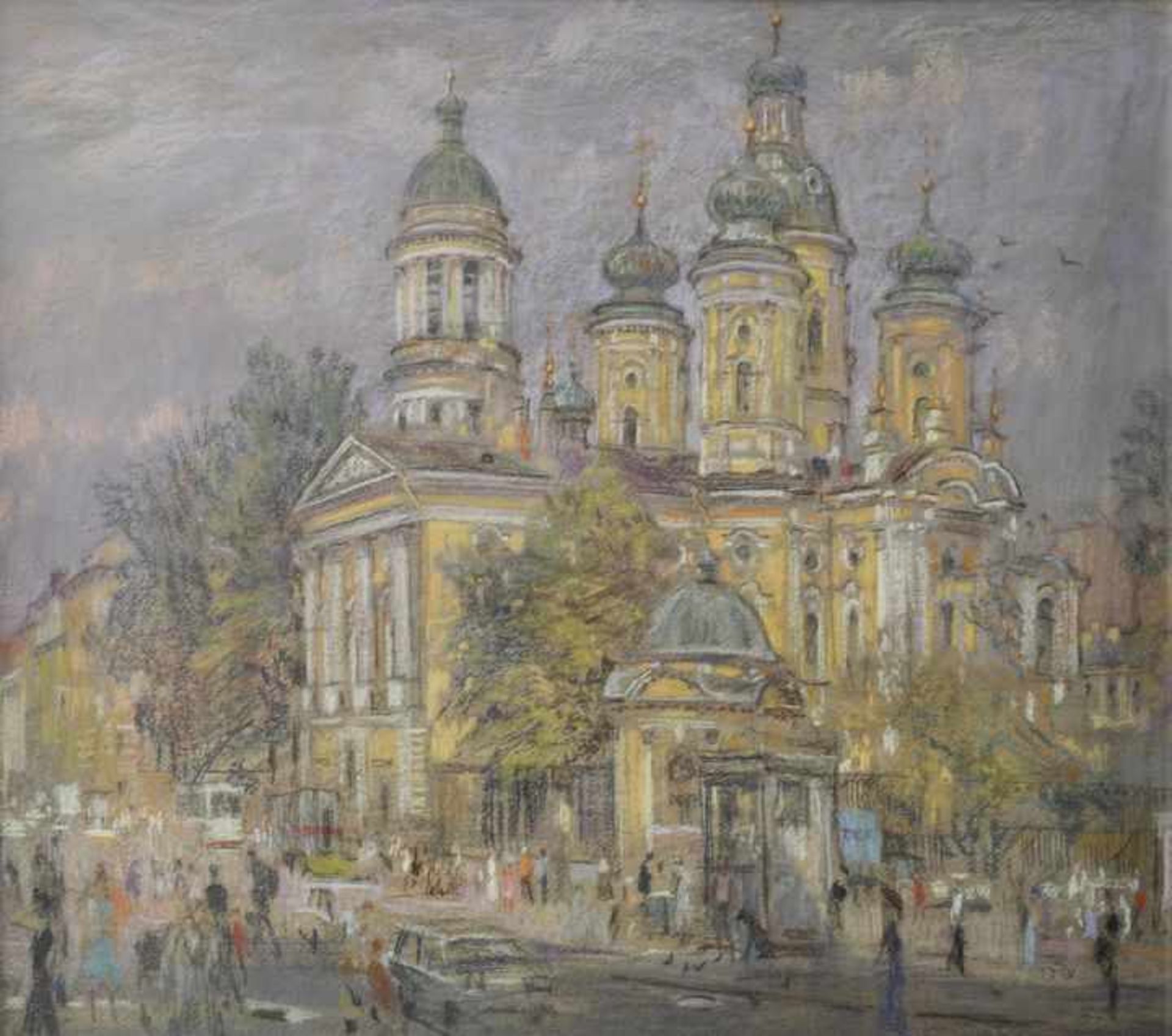 Bernstein, Stanislav. 1937-2003Ansicht der Wladimir-Kathedrale in St. Petersburg. Pastell. Auf