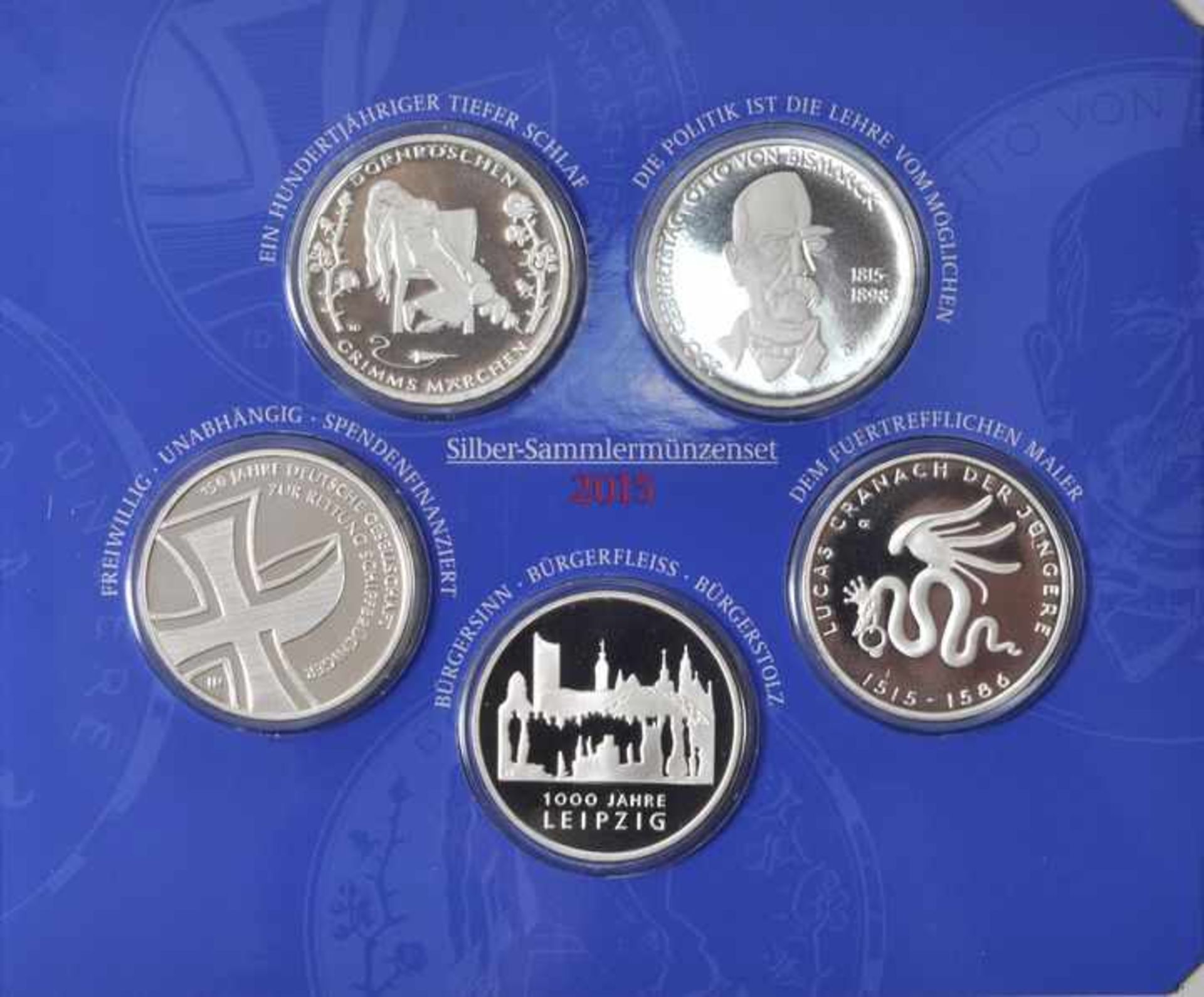 Sammlermünzenset, 5 x 10 Euro, BRD, 2015Jg. 2015, Silber 625, Spiegelglanz, A, D, G, F, J. Orig. - Bild 2 aus 3