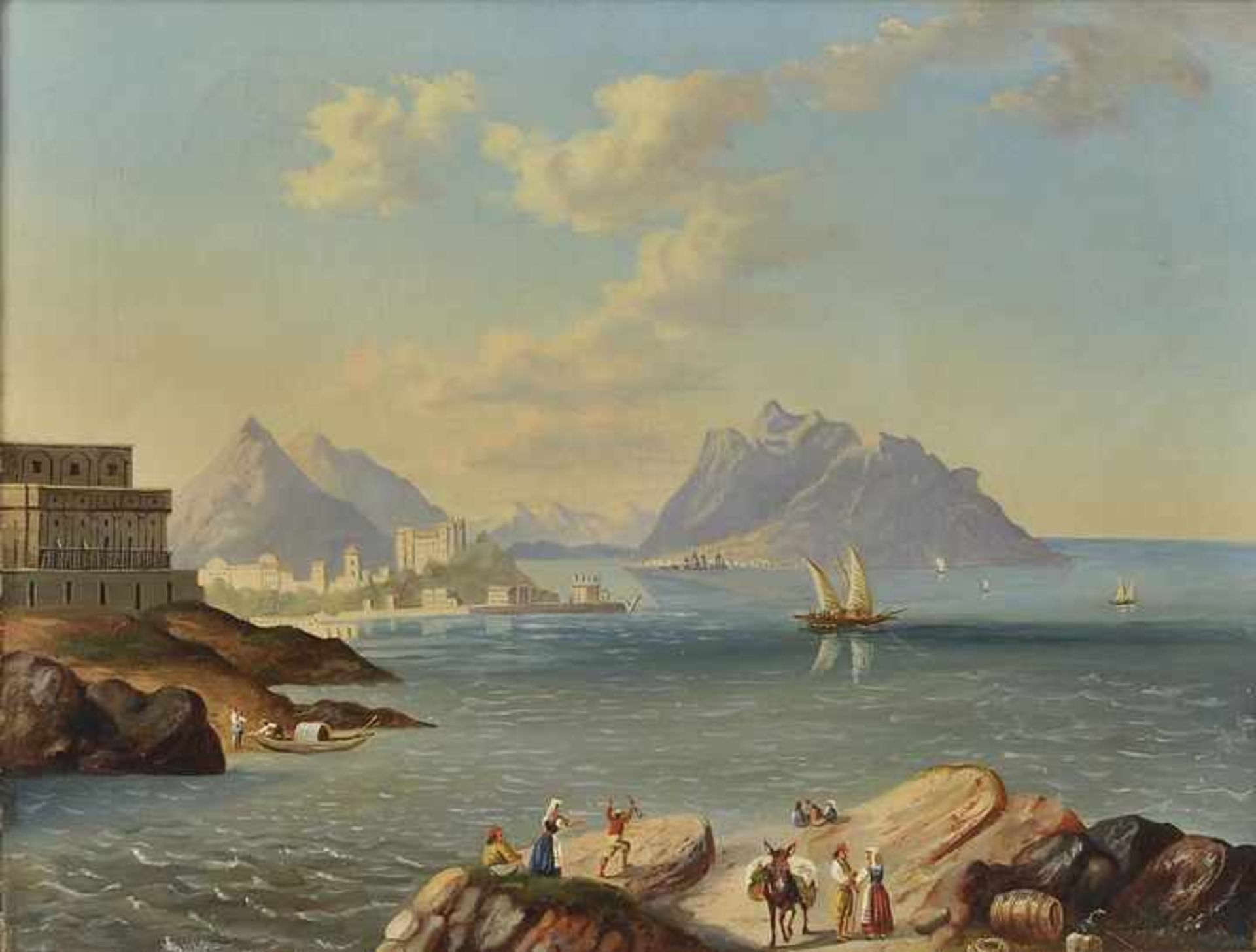 Unbekannt, um 1840Süditalienische Küstenlandschaft (Golf von Neapel bei Pozzuoli). Öl auf