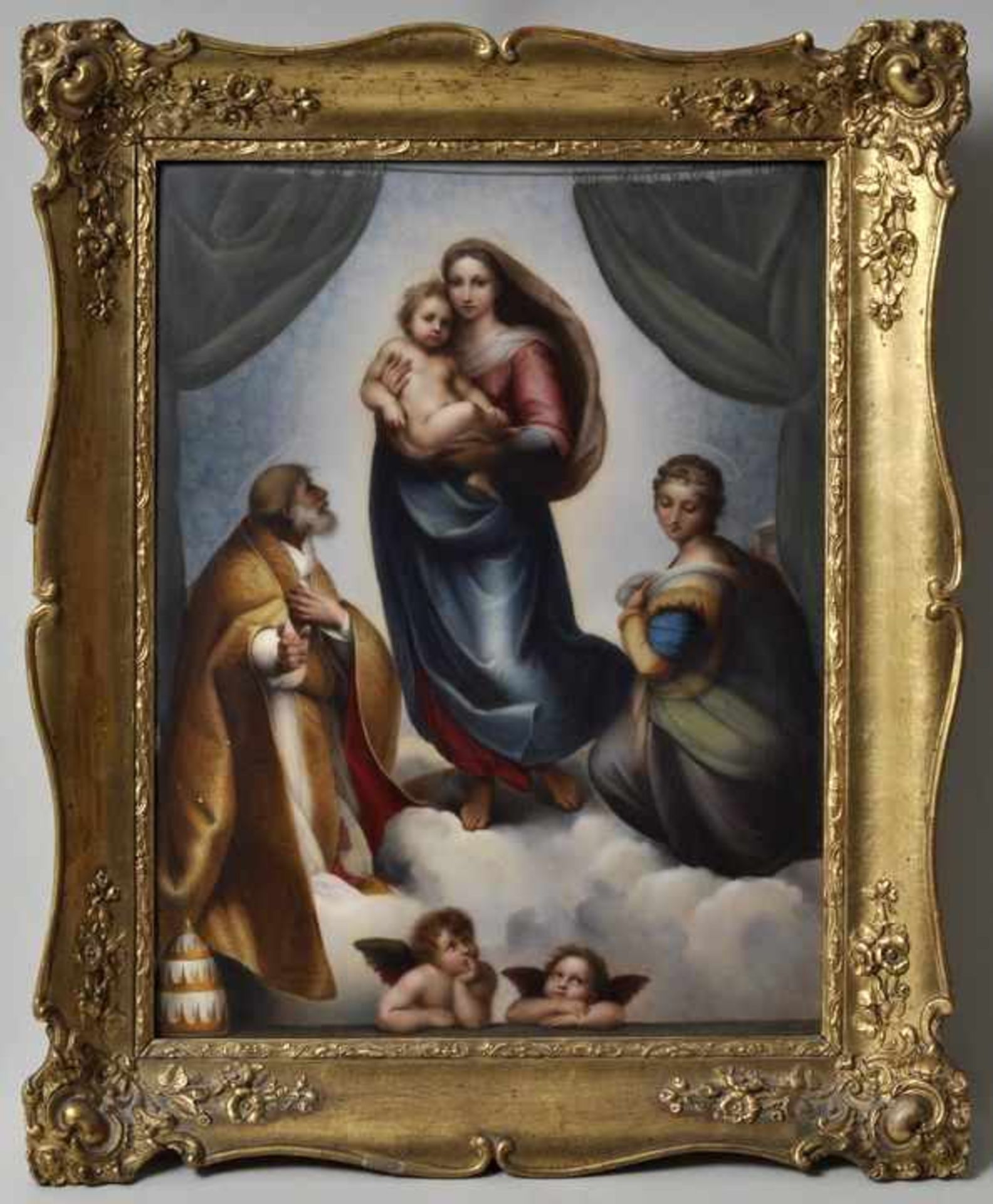 Porzellanplatte "Sixtinische Madonna" nach Raffael, KPM Berlin, dat. 1852Polychrome Malerei in - Bild 2 aus 2