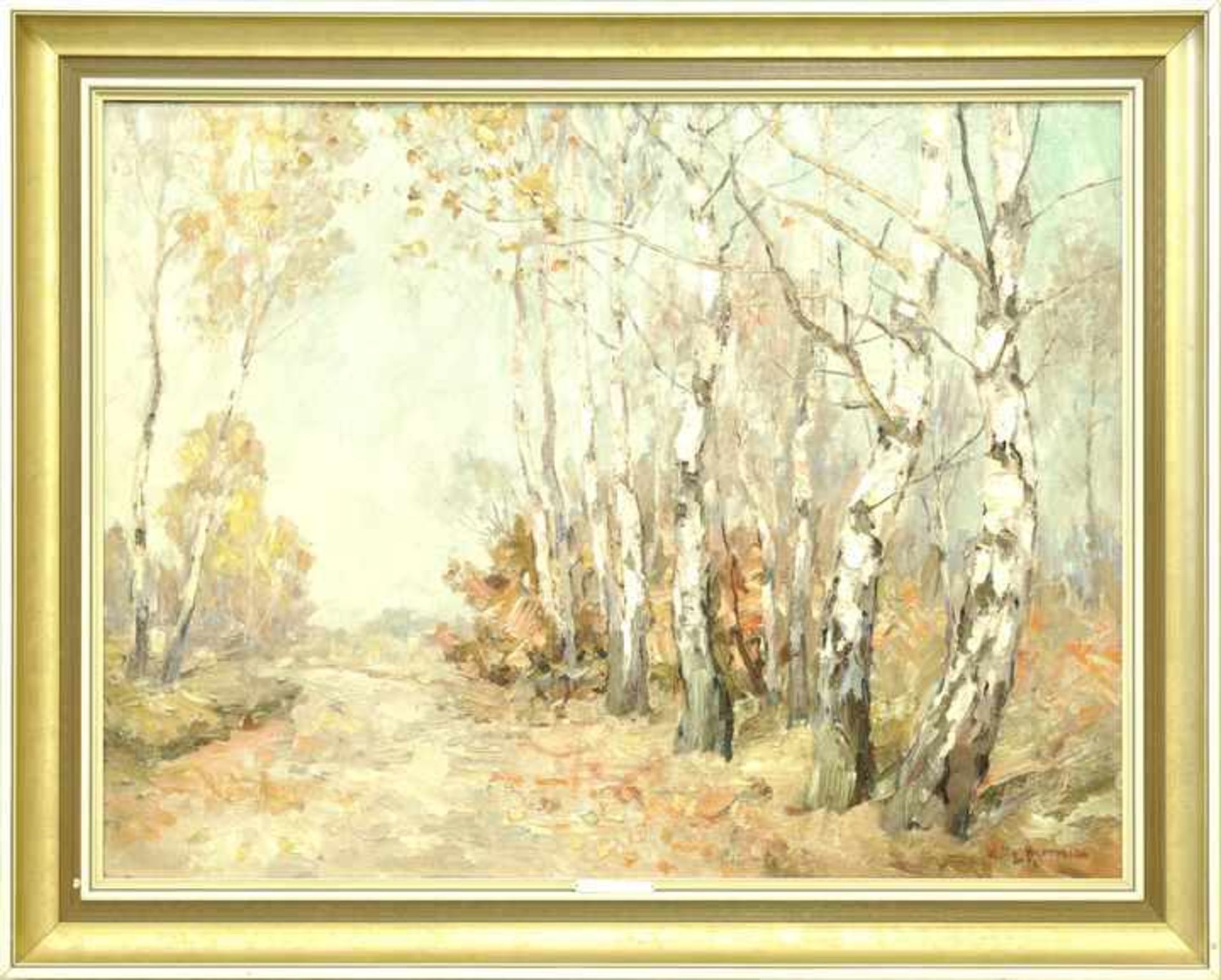 Herrmann, Willy. 1895 Spandau-1963Sonniger Tag im Herbst im Birkenwäldchen. Öl auf Leinwand, re. - Image 3 of 6