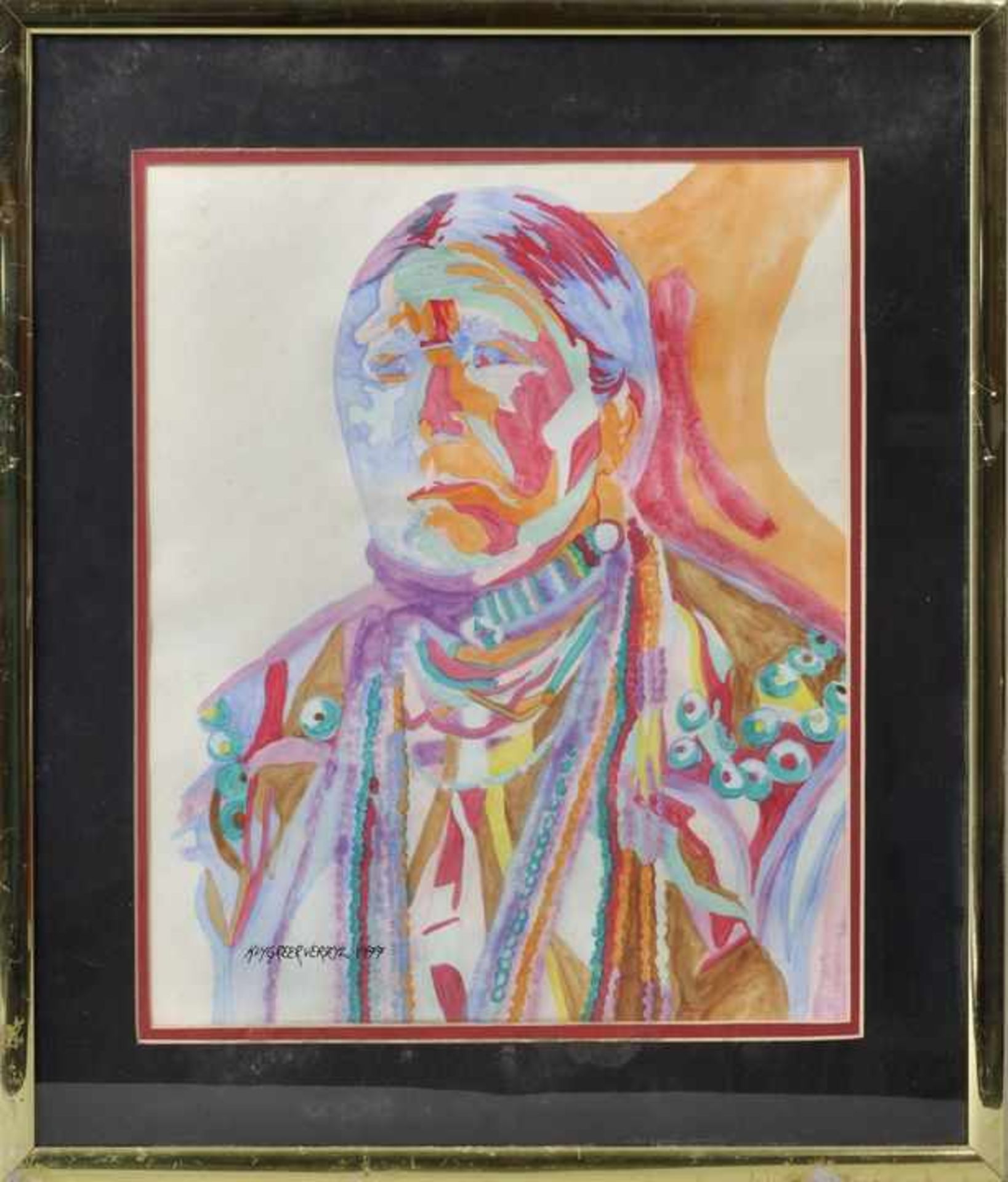 Verzyl, Kim Greer. Geb. 1956 Northport/ N.Y."Pawnee Warrior" (Krieger der Pawnee). 1977. Aquarell/ - Bild 4 aus 6
