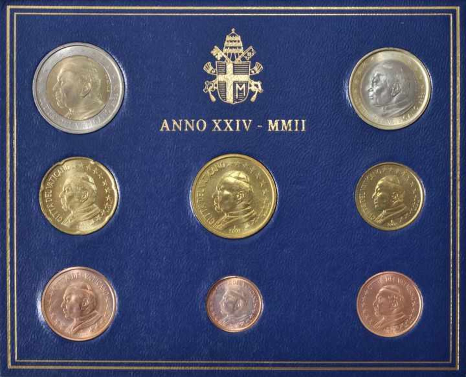Euro-Kursmünzensatz Vatikan Stadt, 2002Pontifikat Johannes Paul II. 2002. 8 xEuro-Kursmünzen im Wert