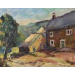 Soultanbeieff, Alexandre. Geb. 1926Wallonische Landschaft mit Blick auf ein Gehöft. Öl auf Leinwand,