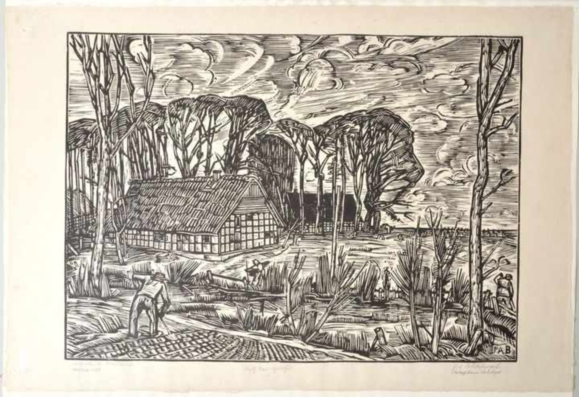 Böckstiegel, Peter August. 1889 Arrode - 1951Westfälisches Bauerngehöft (Westfälischer Bauernhof VI, - Bild 2 aus 6