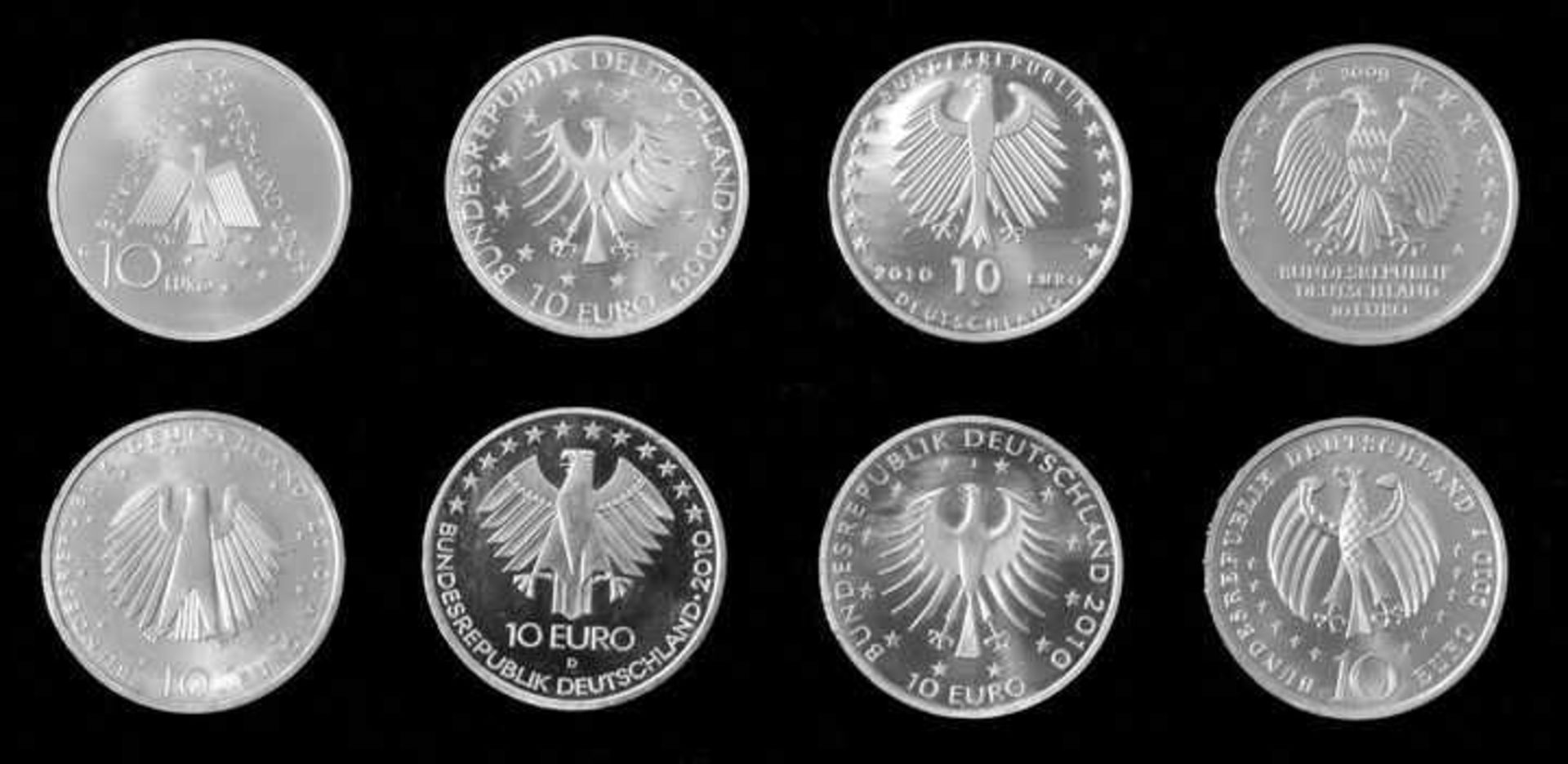 8 x 10 Euro in Silber, BRD, 2009-2010a) 600 Jahre Universität Leipzig, 2009, A (Spiegelglanz), - Bild 3 aus 3