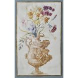 Unbekannt, mglw. England, 18. Jh.Blumenstillleben mit grotesker Vase. Gouache/ Tusche auf Pergament,