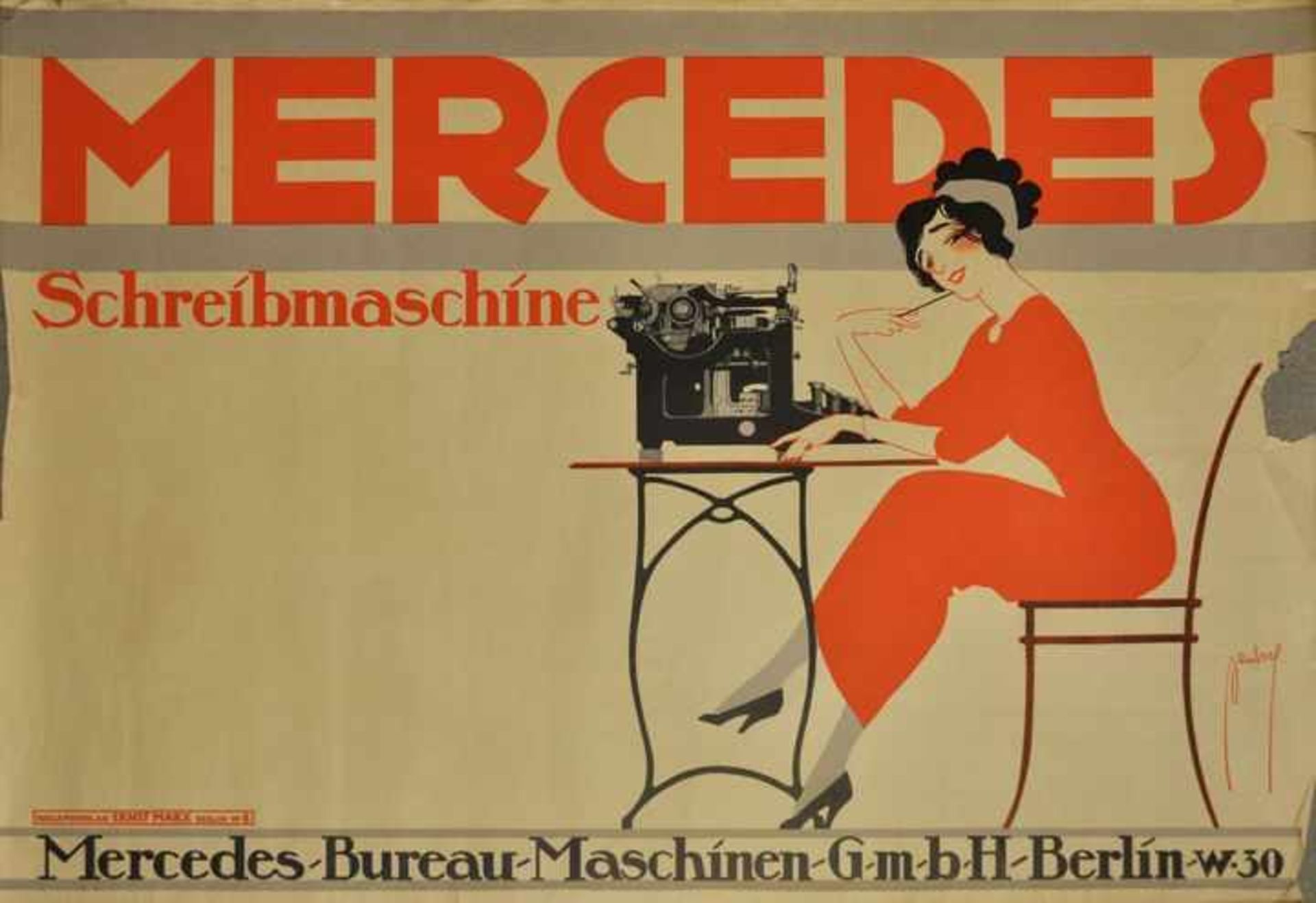Deutsch-Dryden, Ernst1887 Wien - 1938 Los Angeles "Mercedes Schreibmaschine". Farblithographie. Um