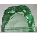 Glasobjekt Eisberg, Vicke Lindstrand für Kosta, Schweden, ca. 1970/80Hellgrüner Glasblock mit tief