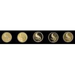 5 x 20 Euro in Gold, BRD, 2017Heimische Vögel - 2. Ausg., 2017, 999.9er Gold, je 3,89 g, D, F, G, G,