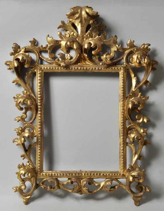 Barocker SpiegelrahmenSog. Bologneser Blattrahmen, Holz, geschnitzt, vergoldet. Rechteckiges - Bild 2 aus 4