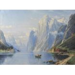 Bertold, Carl.Sommerliche Fjordlandschaft. Öl auf Leinwand, re. u. sign., 60,5 x 80,5 cm. Gerahmt.