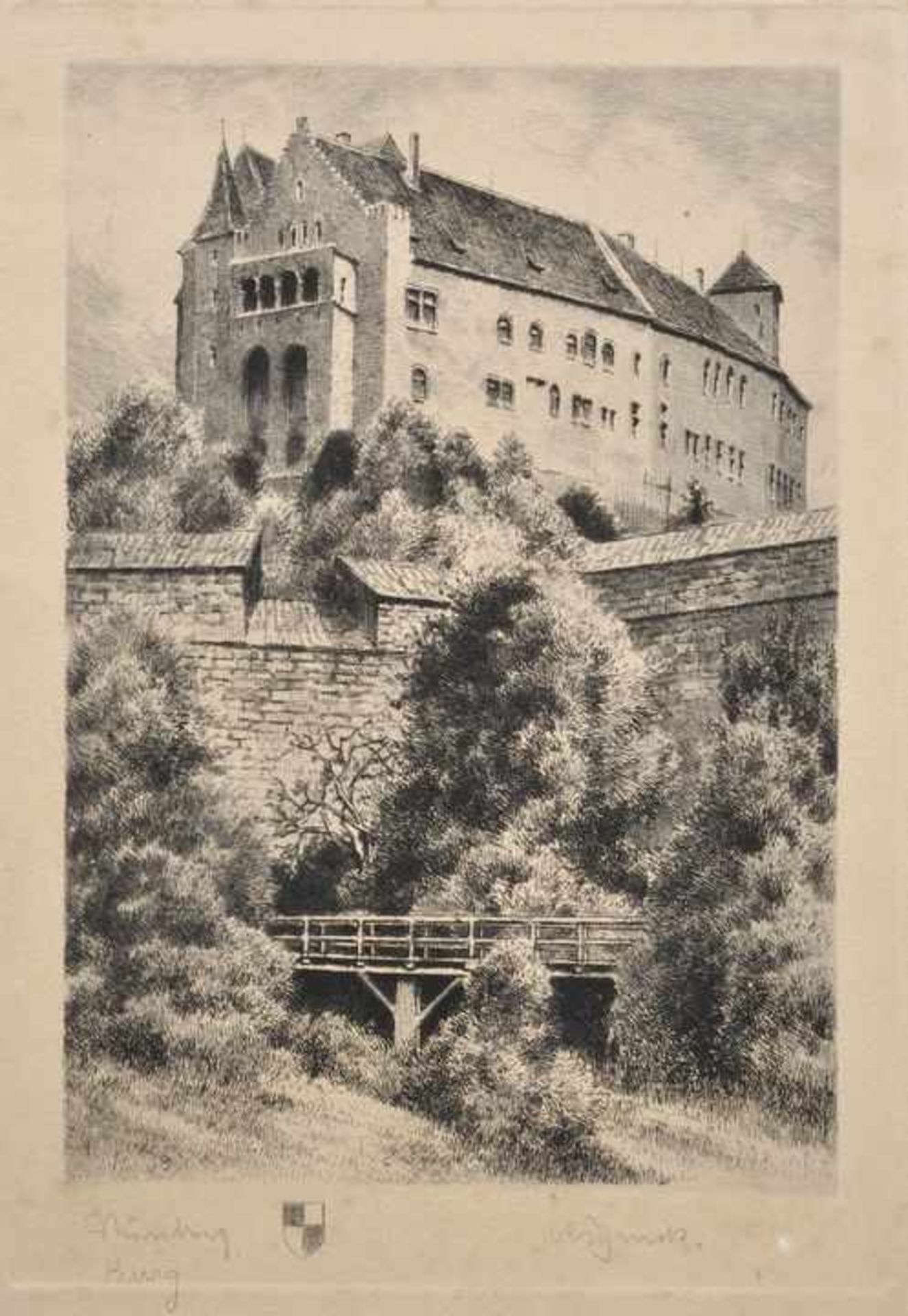 Nürnberg u.a., 3 Ansichtena) undeutl. sign.: Ansicht Kaiserburg Nürnberg, Radierung, sign., bez., - Bild 2 aus 6
