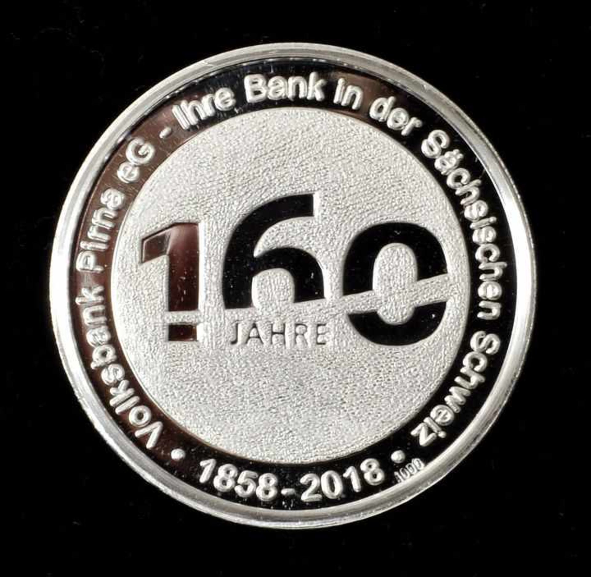 Sondermünze 160 Jahre Vorschußbank zu Pirna, 2018Sonderprägung der Volksbank Pirna, Silber 1000, - Bild 3 aus 3