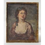 Amberg, Wilhelm. 1822-1899 BerlinBildnis einer jungen Frau. Ölstudie auf Pappe, verso