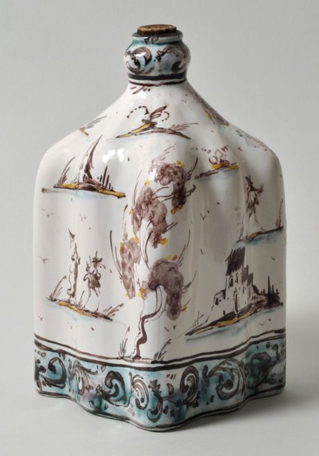 Flasche, Savona (Italien), Werkstatt des Angelo Levantino, um 1750Majolika, opak weiße Blei-Zinn-