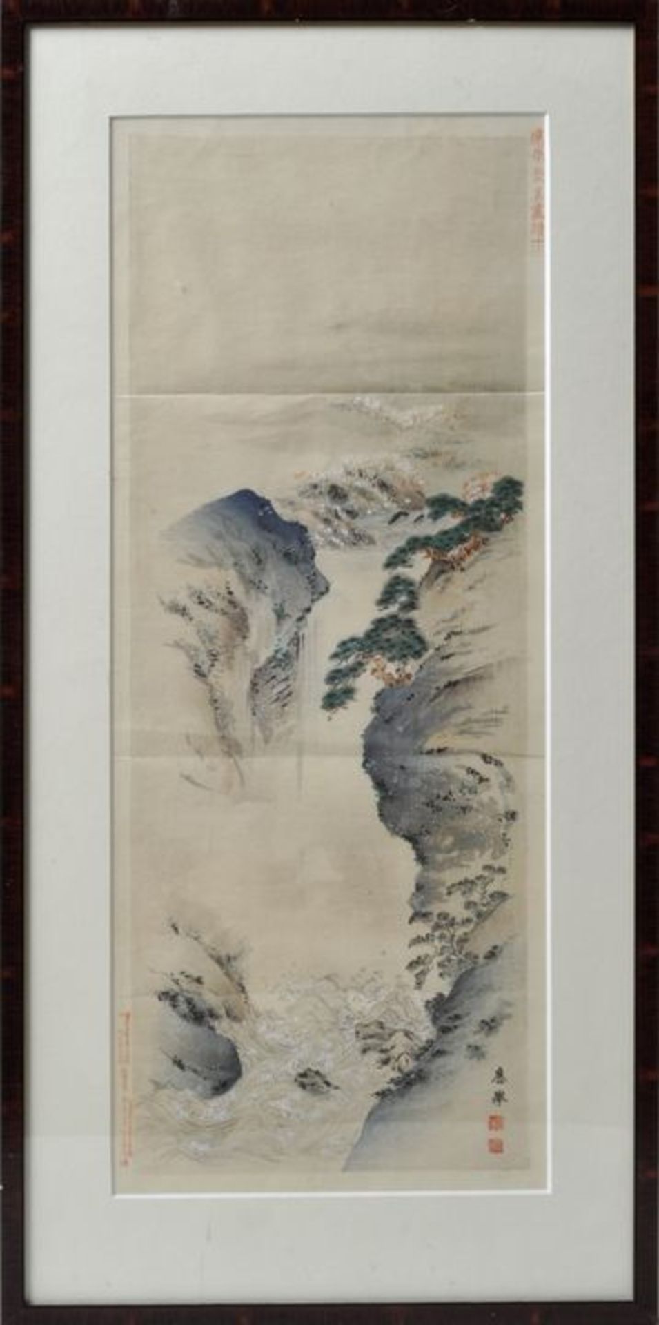 unbekannt, Japan, um 1900Landschaft mit Wasserfall. Farbholzschnitt, sign., Siegel, 45 x 17,5 cm ( - Bild 2 aus 3